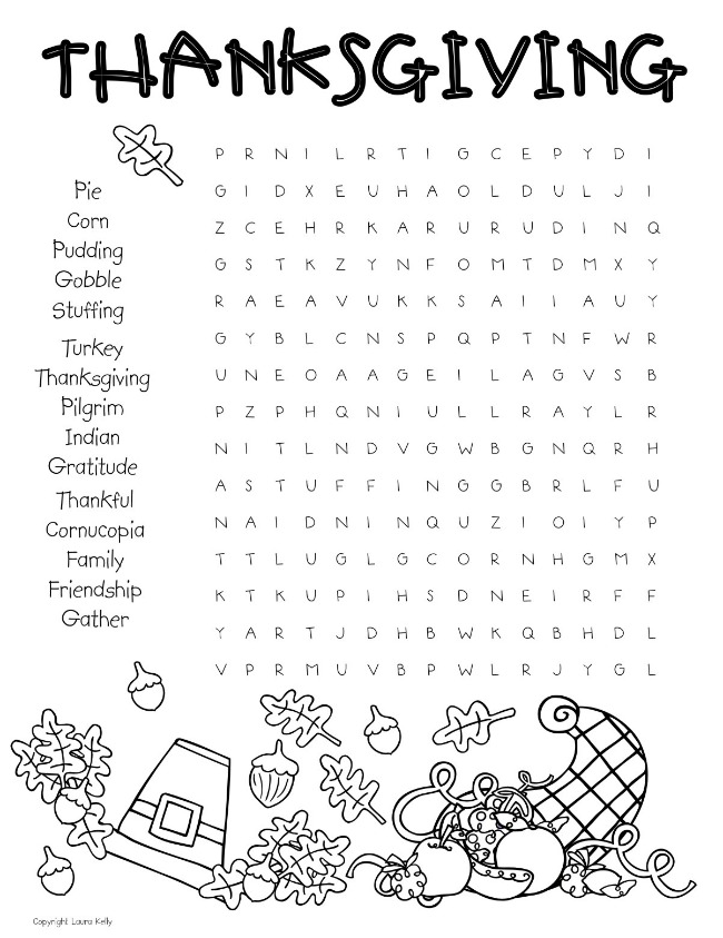 Thanksgiving Word Search Puzzle and Turkey Cookies Laura Kelly's Inklings